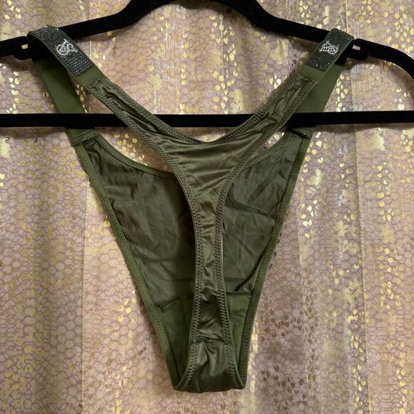 Victorias Secret Woodland Green Very Sexy Rhinestone Strap Thong L NWT - Picture 2 of 7